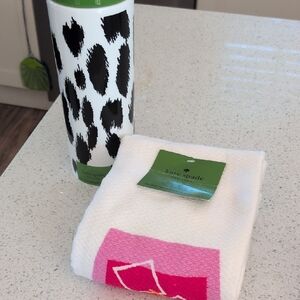 Kate Spade Black and White Tumbler with Pink Towel Set Of 2 Brand New